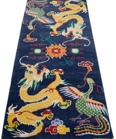 Vintage Dragon Peking Handmade Multicolor Chinese Wool Rug