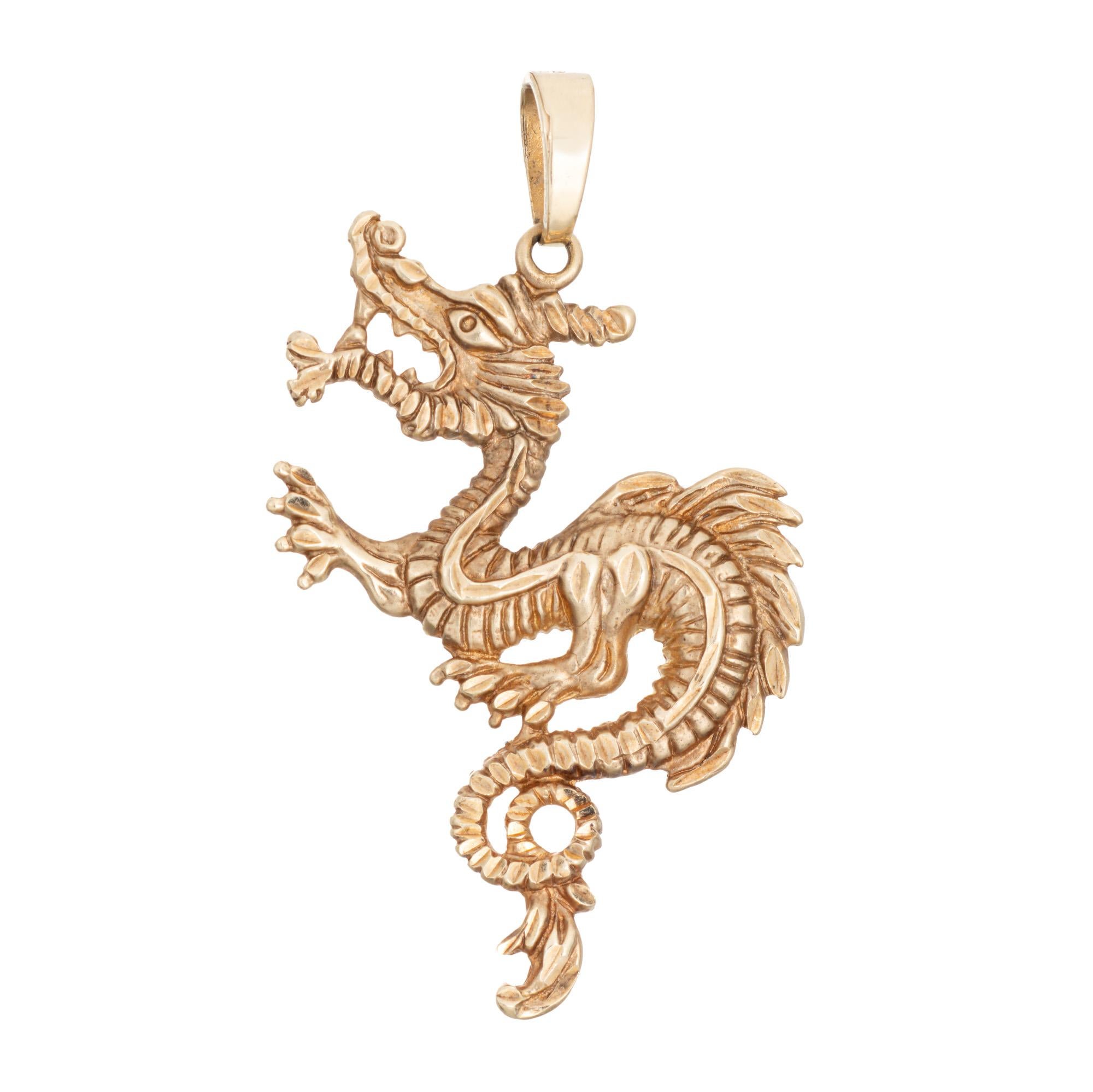 Modern Vintage Dragon Pendant 14k Yellow Gold Fine Estate Mythical Jewelry