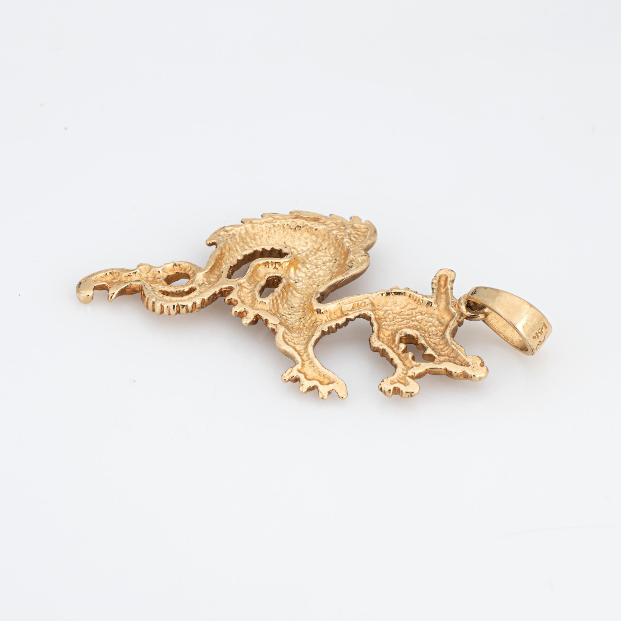 Vintage Dragon Pendant 14k Yellow Gold Fine Estate Mythical Jewelry In Good Condition In Torrance, CA