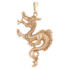 Vintage Dragon Pendant 14k Yellow Gold Fine Estate Mythical Jewelry