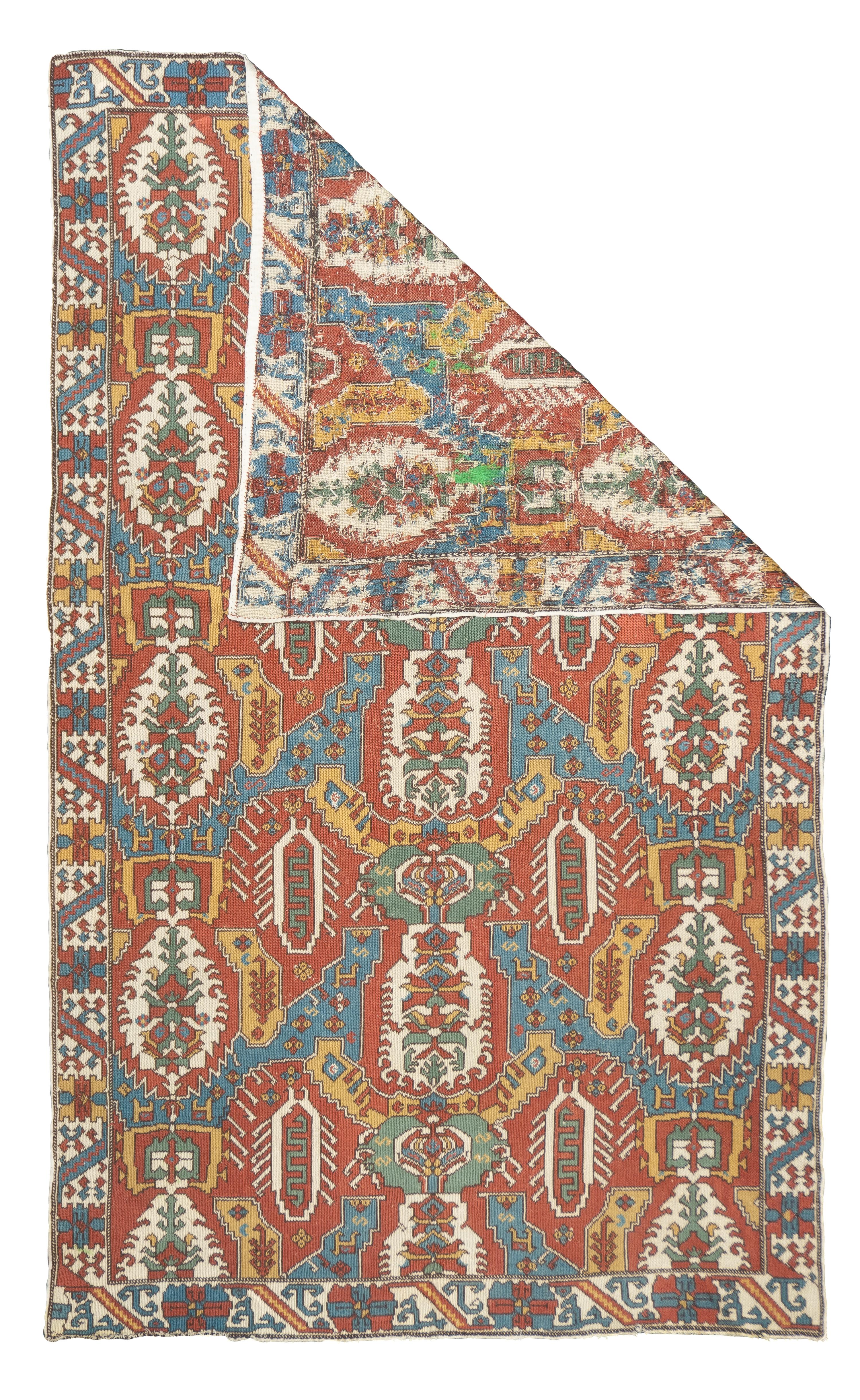 Vintage Dragon Sumak Teppich 4'11'' x 8'2''. Eher eine Technik als eine bestimmte Art, bei der die Kettfäden mit farbigen Schussfäden umwickelt werden, um ein Muster zu erzeugen. Kaukasische, türkische, persische und andere Typen. Ergibt einen
