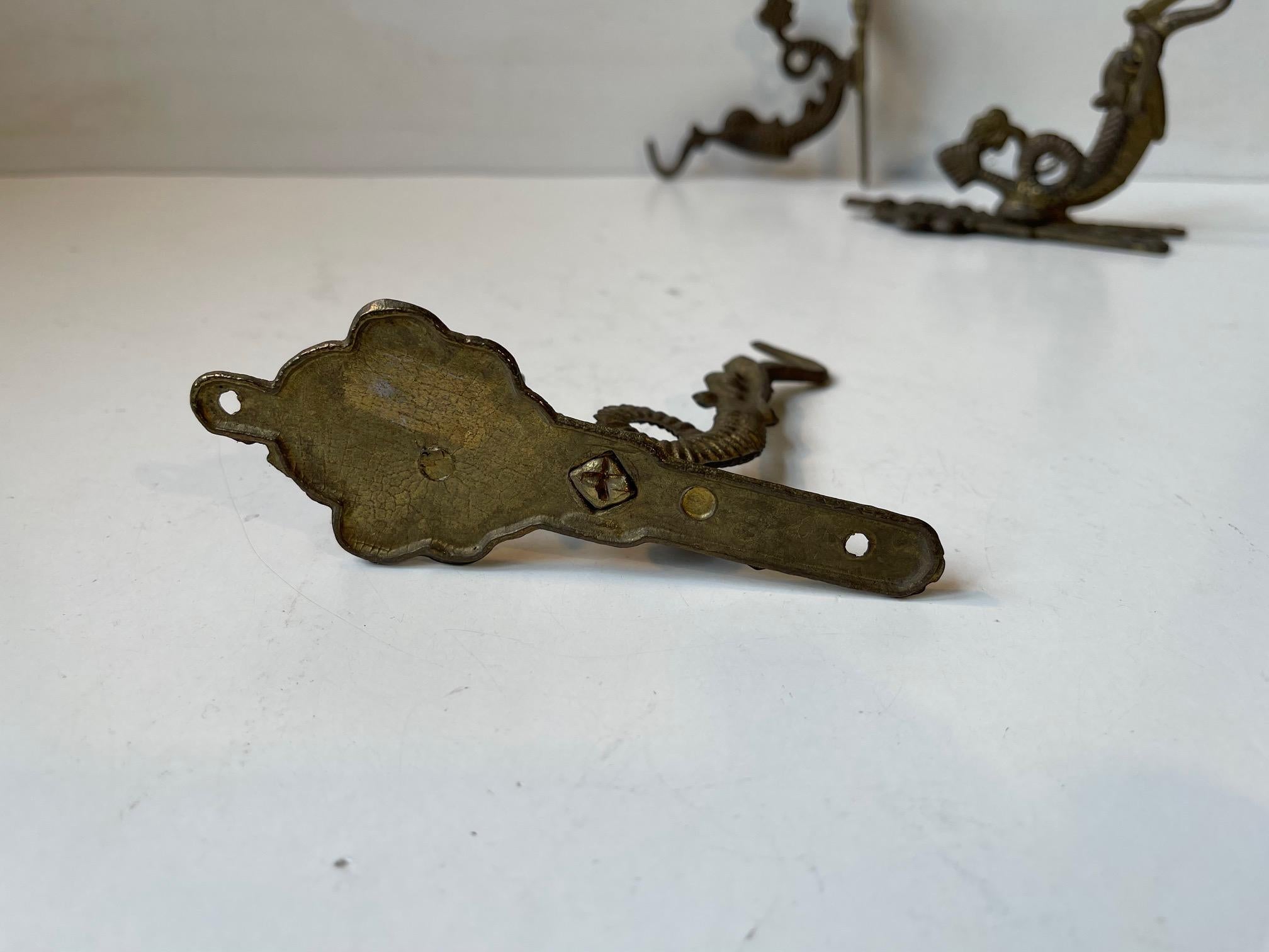 Late 20th Century Vintage Dragon Wall Hooks in Brass, 1970s, set of 4 For Sale