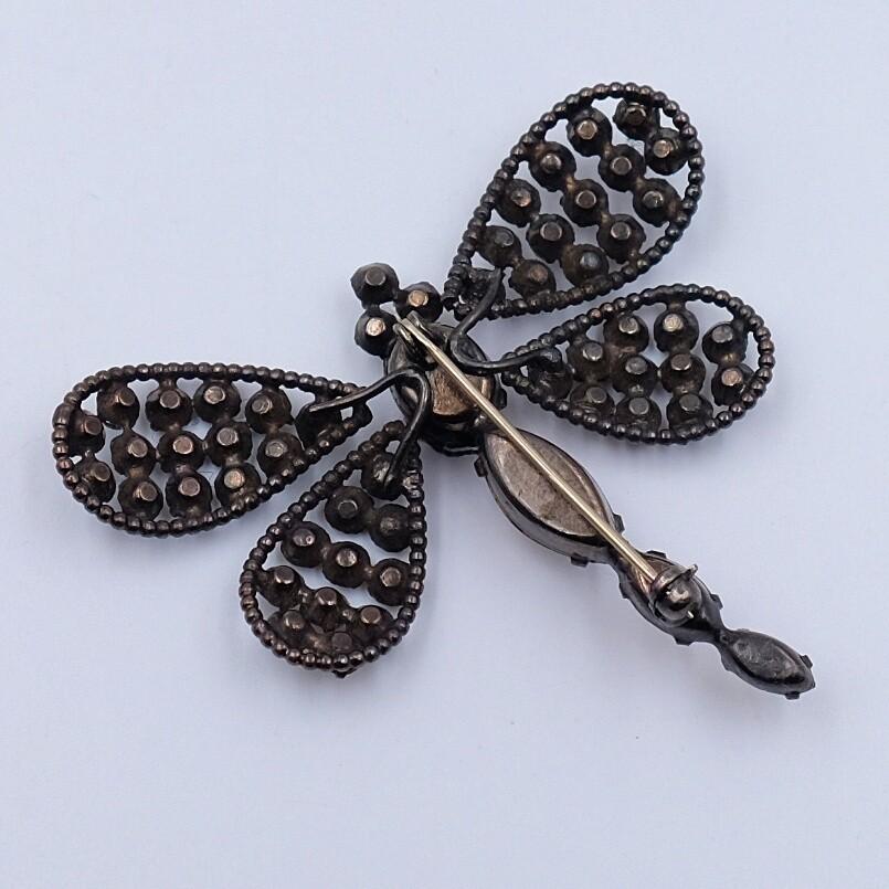 Vintage Dragonfly Czech Brooch With Brown Crystals and Rhinestones 1930's In Good Condition In Austin, TX