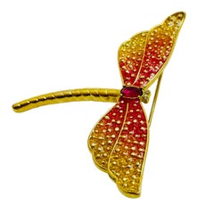 Vintage dragonfly gold tone enamel designer brooch