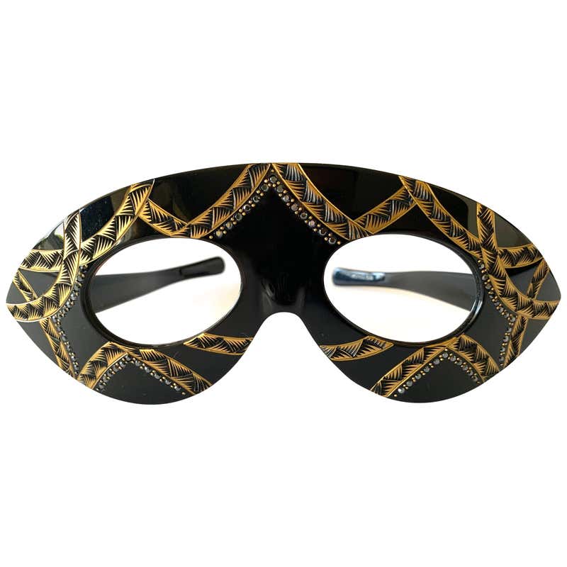 Vintage Dramatic French Black, Gold and Marcasite Eyeglass Frames at ...