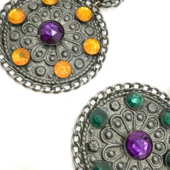 Vintage Dramatic Statement Mismatched Jewelled Shield Drop Earrings France 1980s
