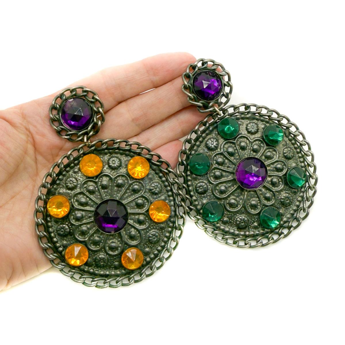 Vintage Dramatic Mismatched Jewel Shield Ohrringe 1980s im Zustand „Gut“ im Angebot in Wilmslow, GB