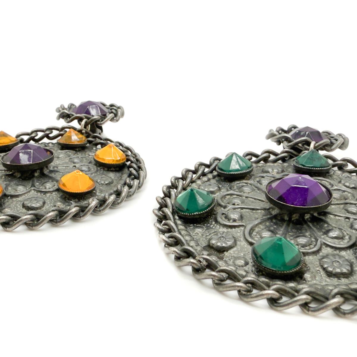 Vintage Dramatic Mismatched Jewel Shield Ohrringe 1980s Damen im Angebot