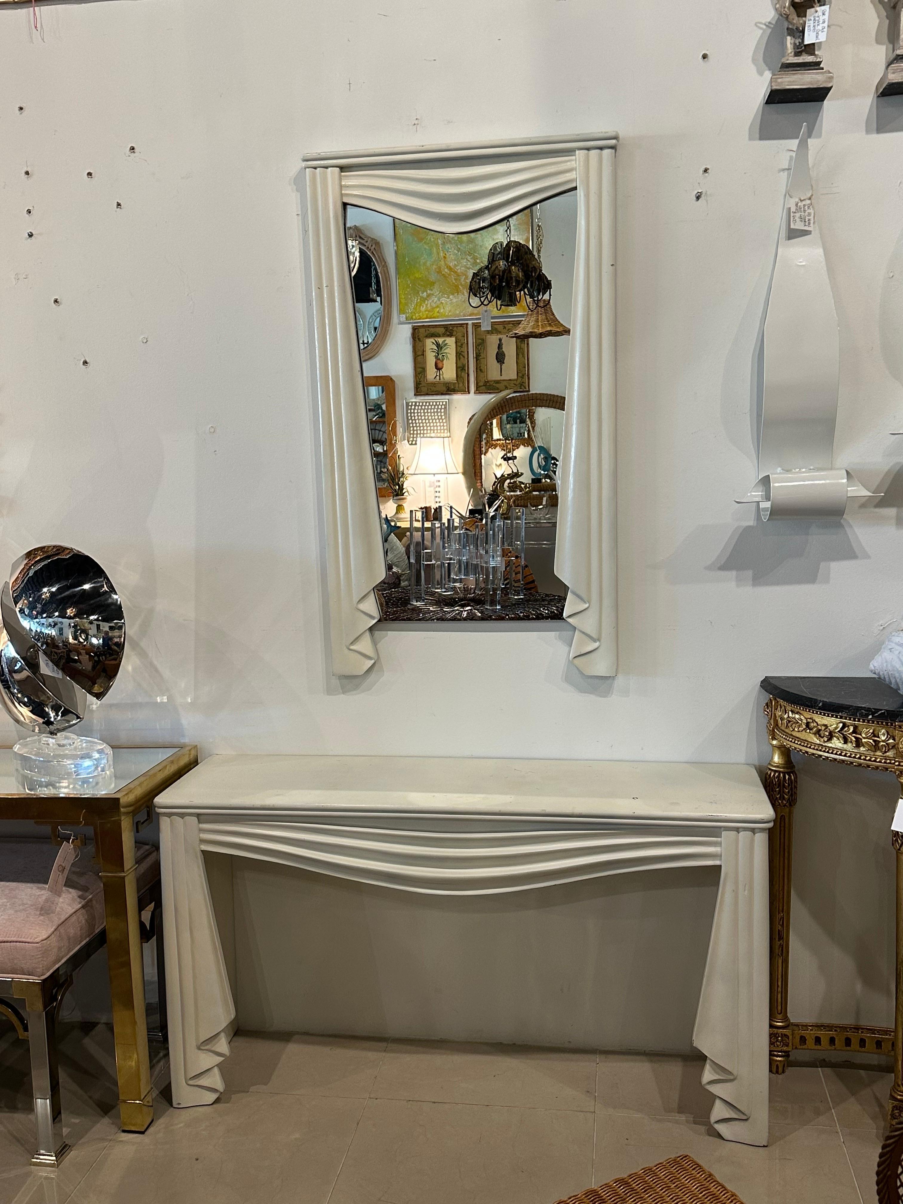 Vintage Drapped Swag Console Table & Wall Mirror Dorothy Draper Style For Sale 10