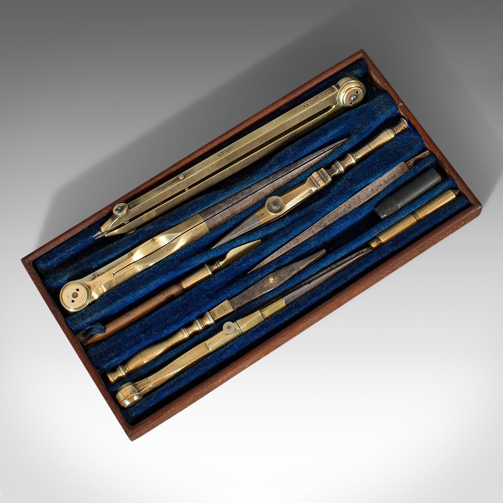 20th Century Vintage Draughtsman's Instrument Set, Drawing, Navigation, Henry Hughes and Son