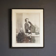 Vintage Drawing Depicting a Courtroom Scene After the Original by Honoré Daumier