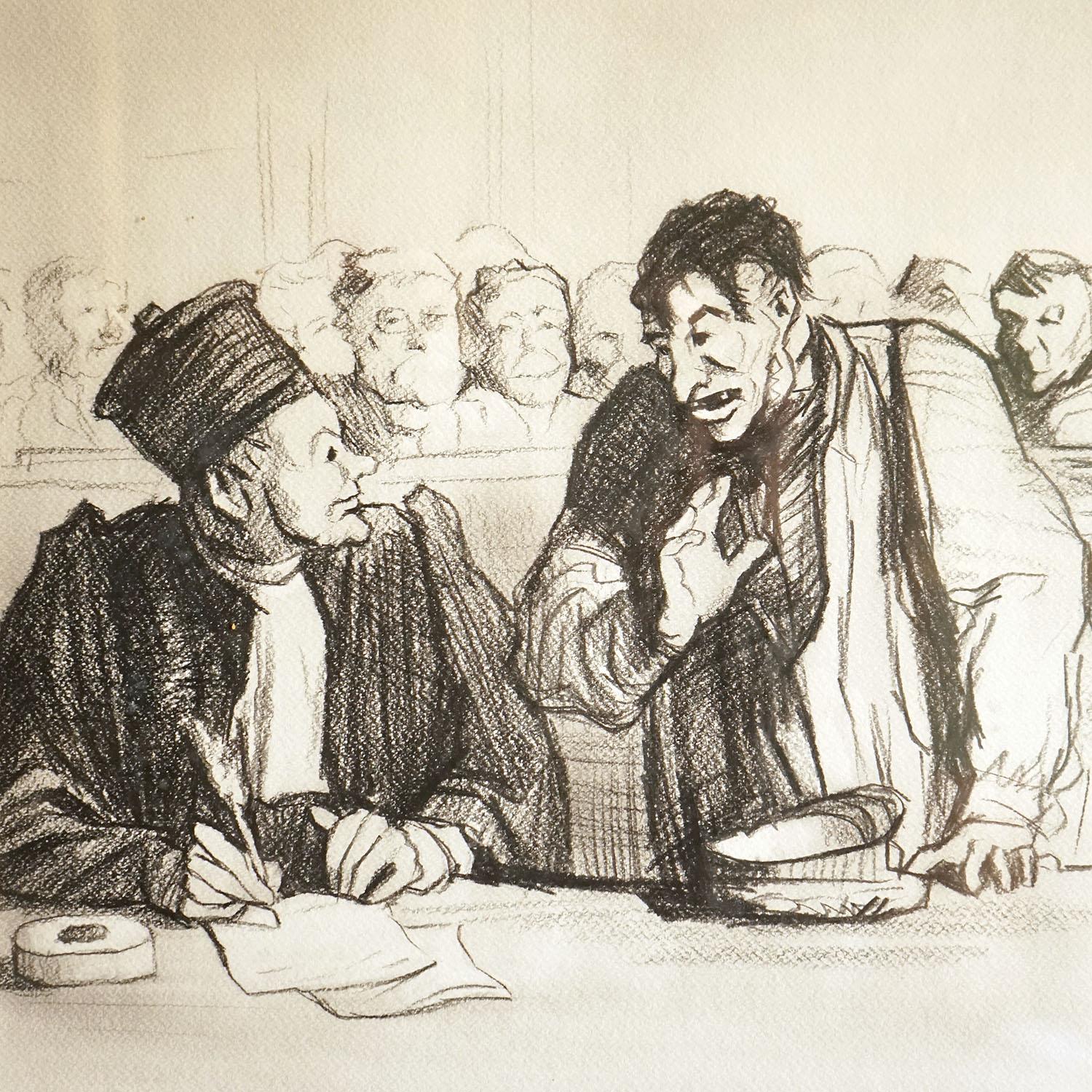 Étude originale vintage au crayon et au fusain

Dessin d'après l'œuvre originale d'Honoré Daumier, français (1808-1879).  

L'original, qui constitue le n° 3 de la série 