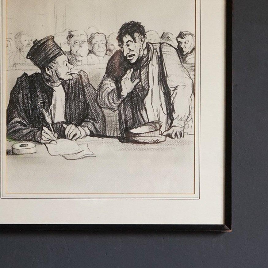 Vintage Drawing Depicting a Courtroom Scene After the Original by Honoré Daumier In Good Condition For Sale In Bristol, GB