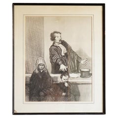 Antique Drawing Depicting a Courtroom Scene After the Original by Honoré Daumier