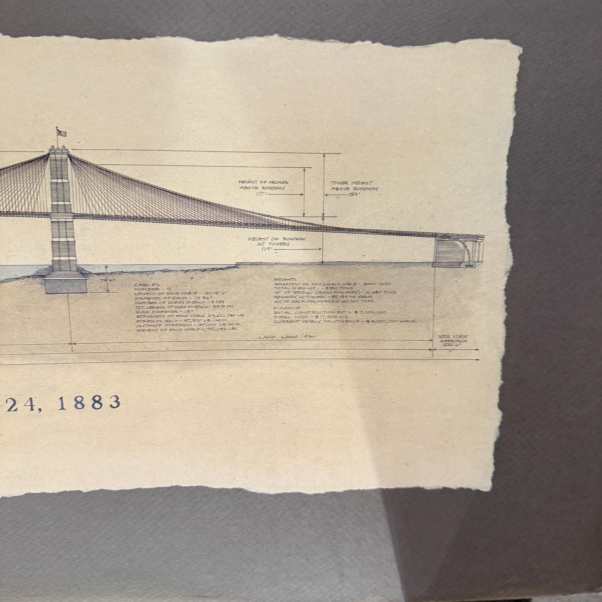 Vintage-Zeichnung der Brooklyn Bridge Art im Zustand „Gut“ im Angebot in Chula Vista, CA