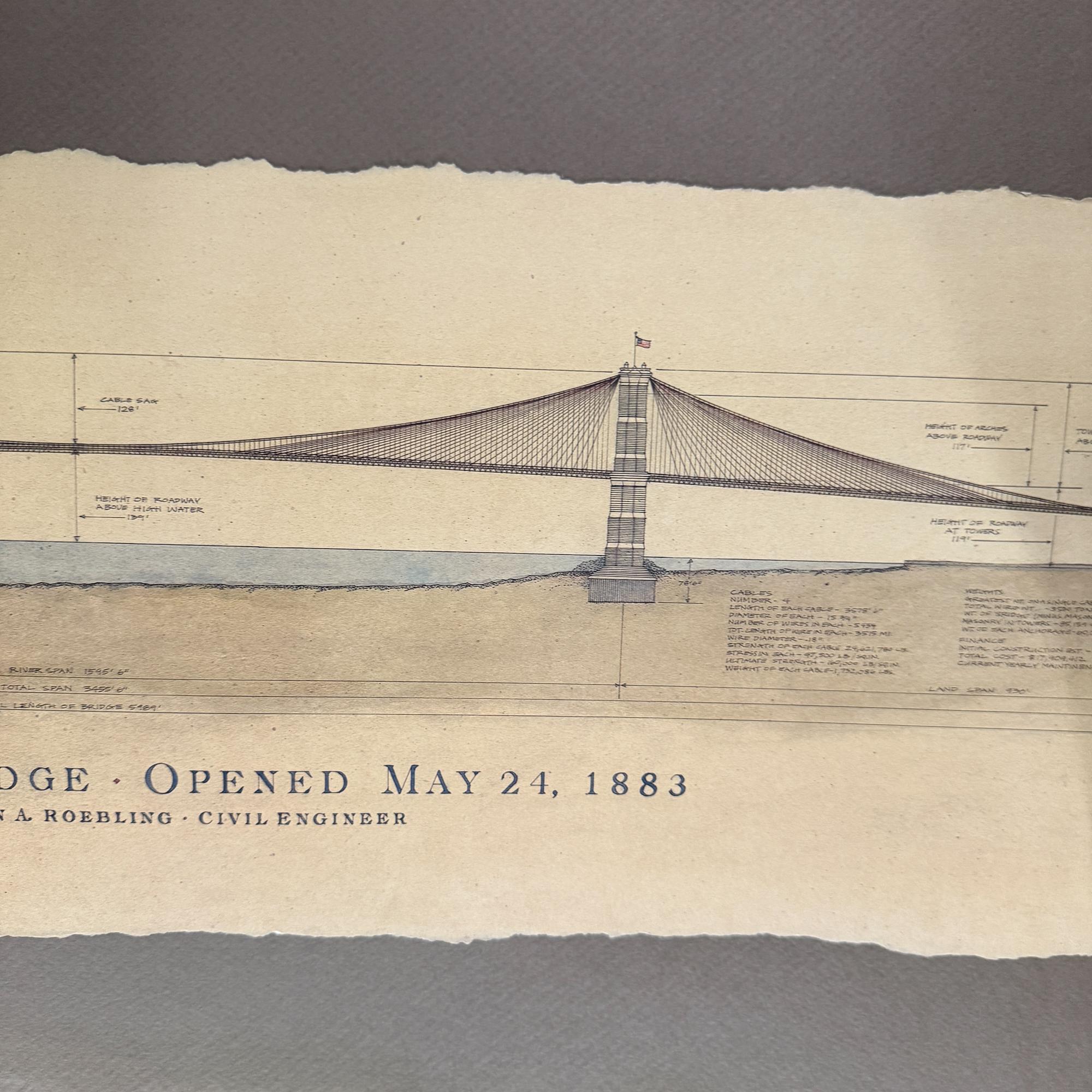 Vintage-Zeichnung der Brooklyn Bridge Art (Ende des 20. Jahrhunderts) im Angebot