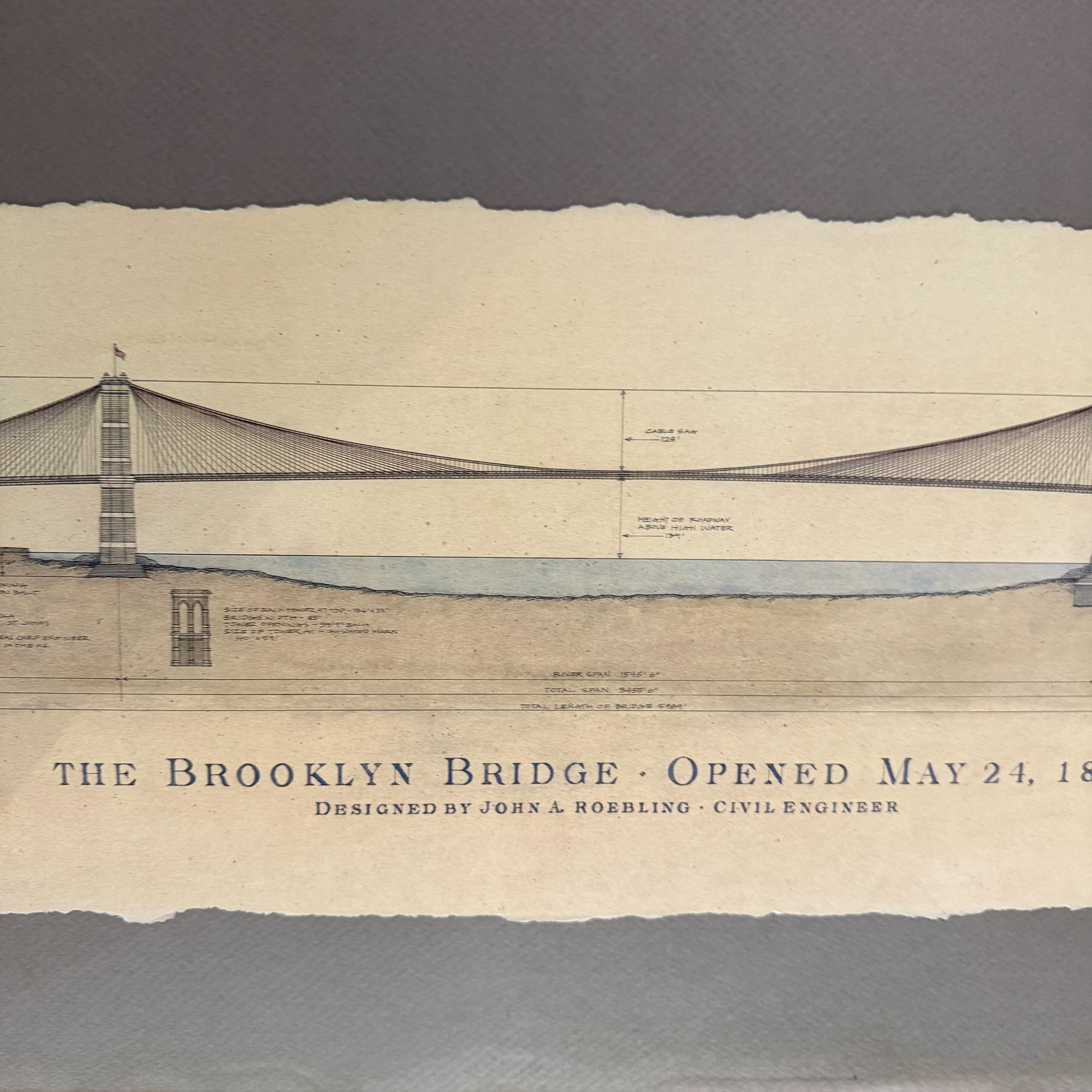 Vintage-Zeichnung der Brooklyn Bridge Art (Papier) im Angebot