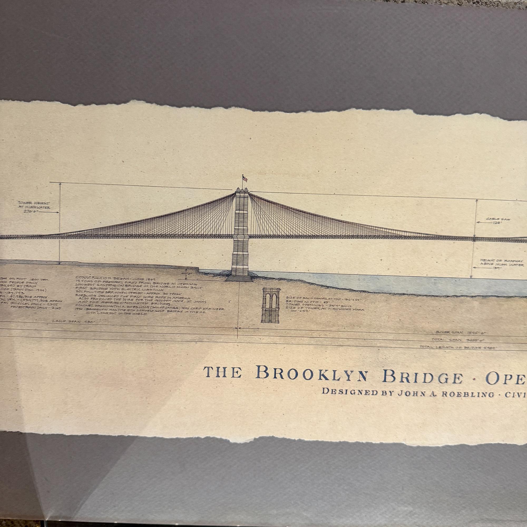 Vintage-Zeichnung der Brooklyn Bridge Art im Angebot 1