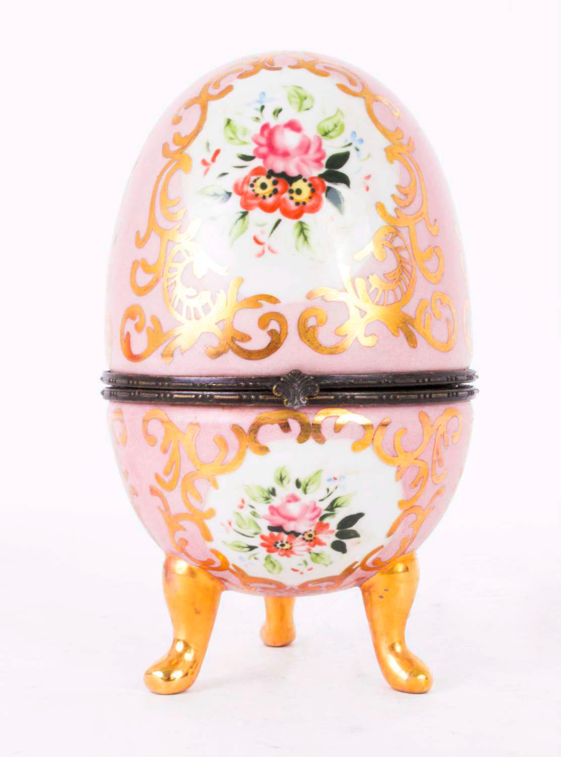 Vintage Dresden Hand Painted Rose Pink Porcelain Egg For Sale 5