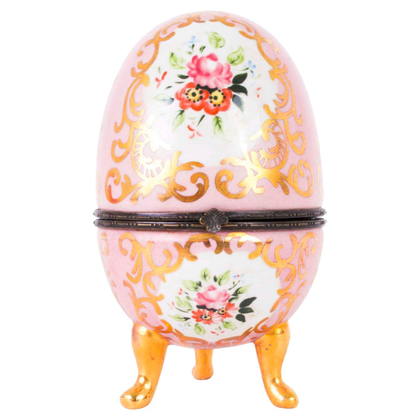 Vintage Dresden Hand Painted Rose Pink Porcelain Egg For Sale