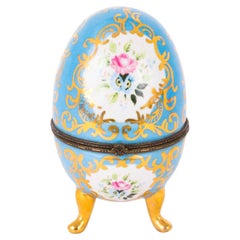 Vintage Dresden Revival Hand Painted Bleu Celeste Porcelain Egg 20th C