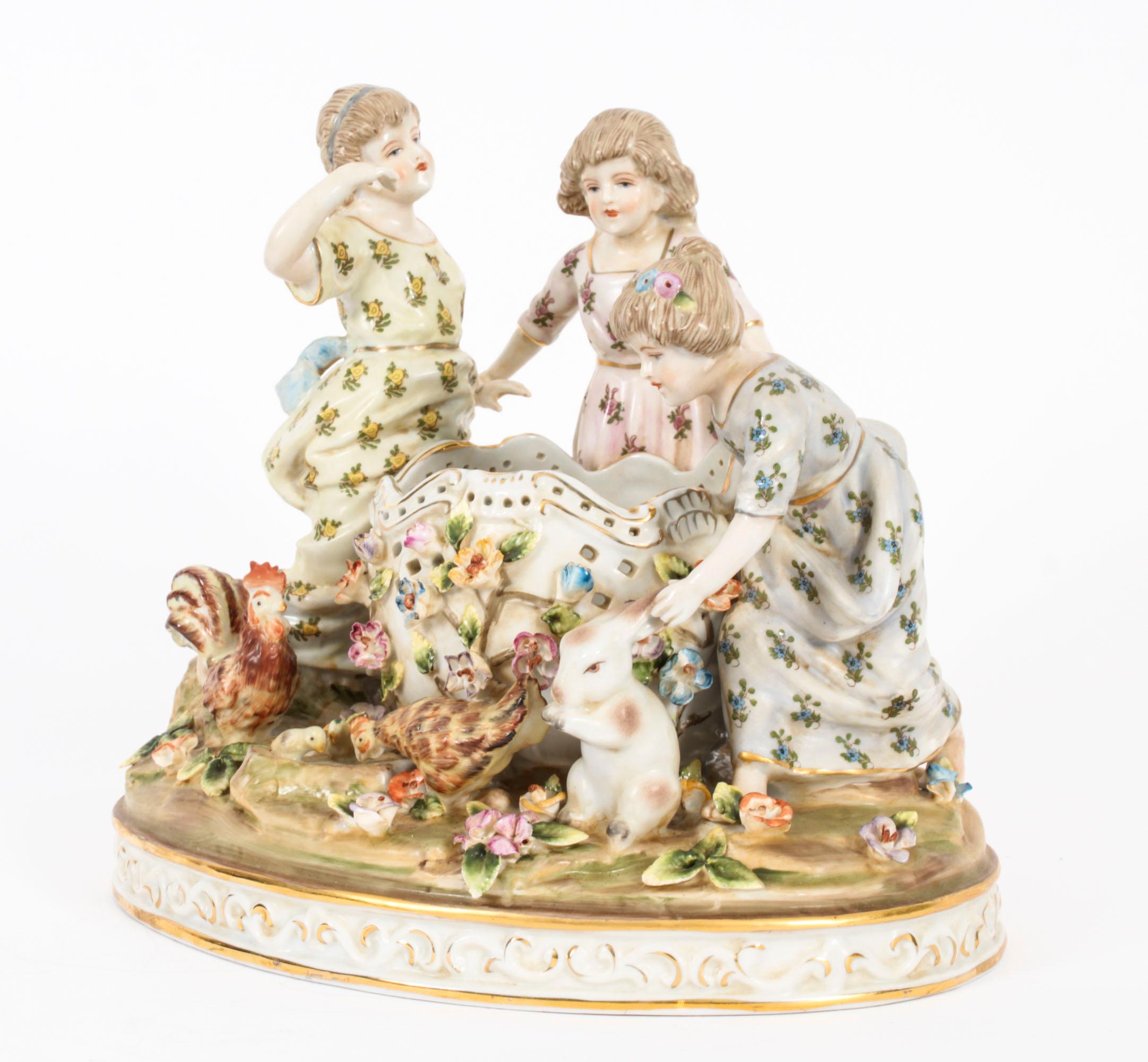 German Vintage Dresden Revival Porcelain Centrepiece 'Children at Play' 20th Century For Sale