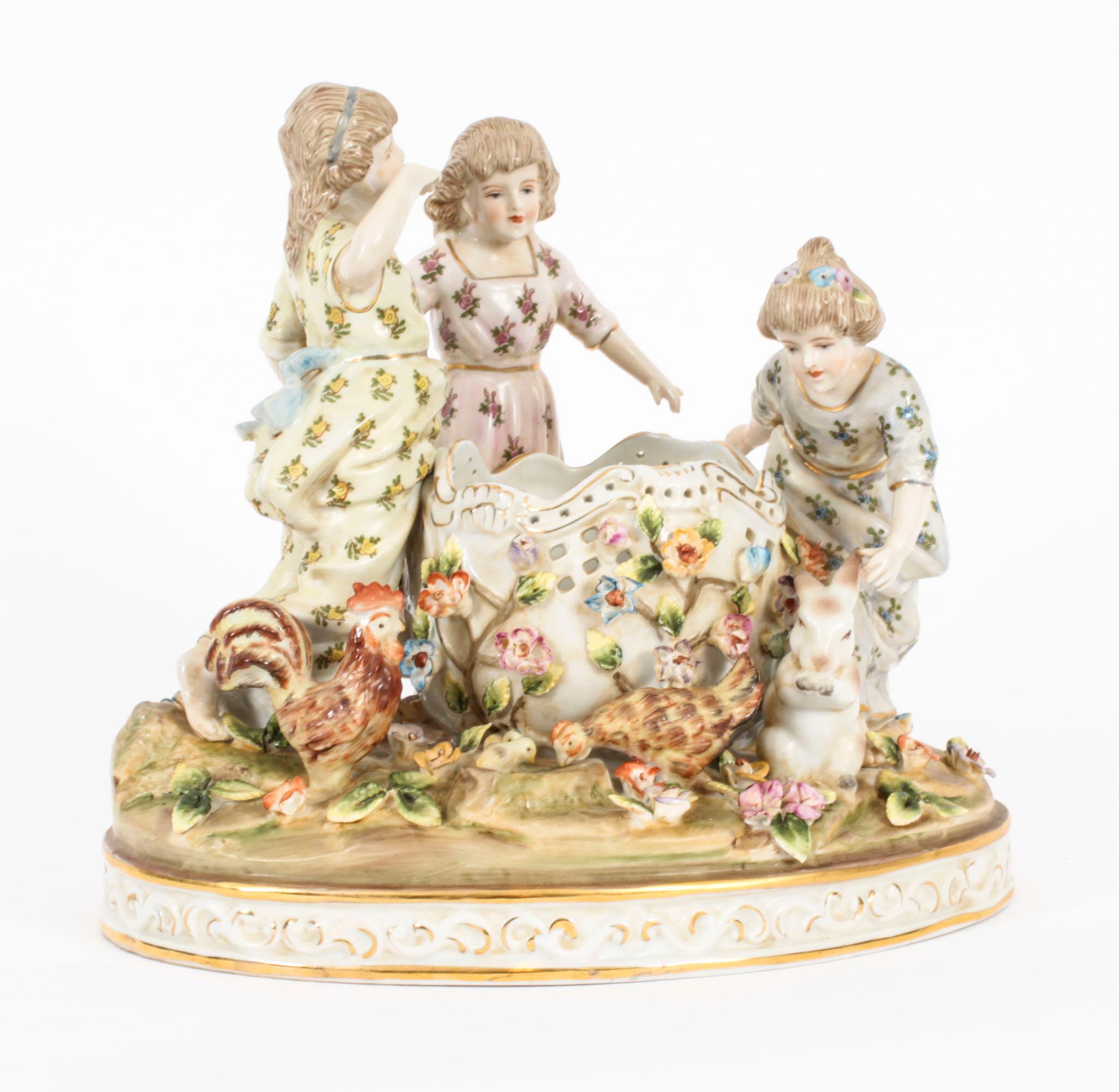 Late 20th Century Vintage Dresden Revival Porcelain Centrepiece 'Children at Play' 20th Century For Sale