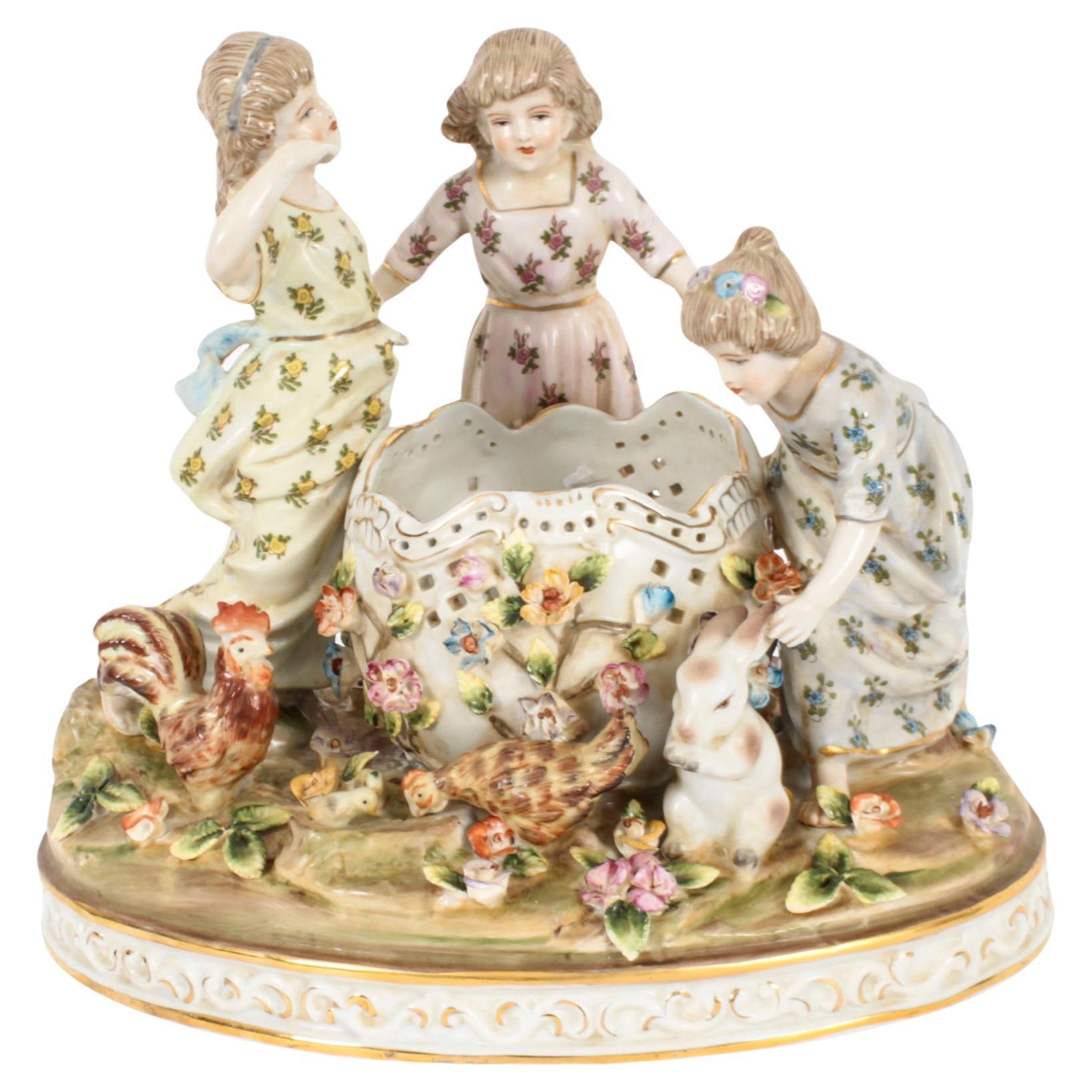 Vintage Dresden Revival Porcelain Centrepiece 'Children at Play' 20th Century For Sale