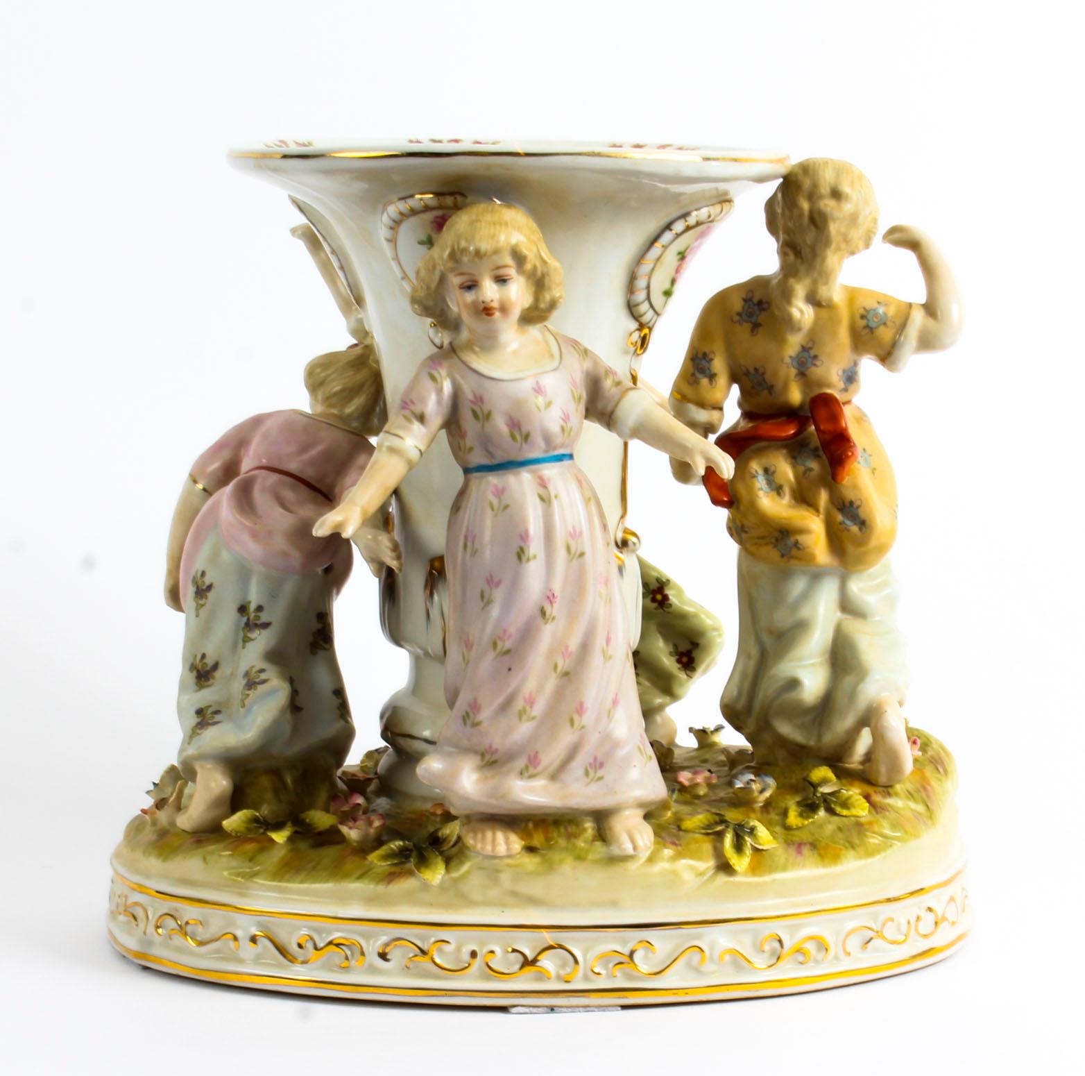 Vintage Dresden Revival Vase Centrepiece Children Dancing Mid 20th C 8