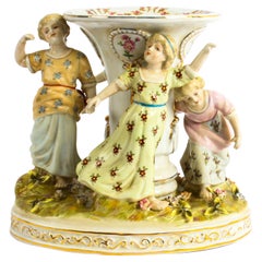 Vintage Dresden Revival Vase Centrepiece Children Dancing Mid 20th C
