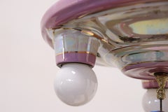 Vintage Dresden Style Porcelain 3-Socket Flush Mount Pink & Gold Light Fixture