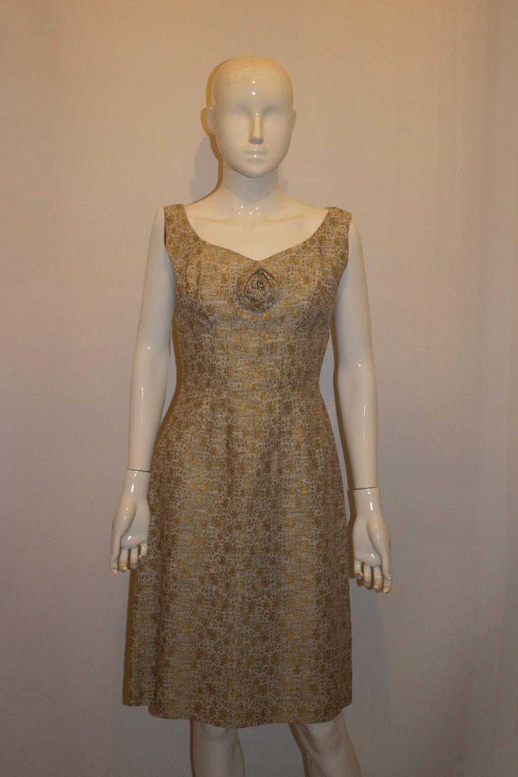 Vintage Dress and Coat Outfit in Blue and Gold For Sale 5