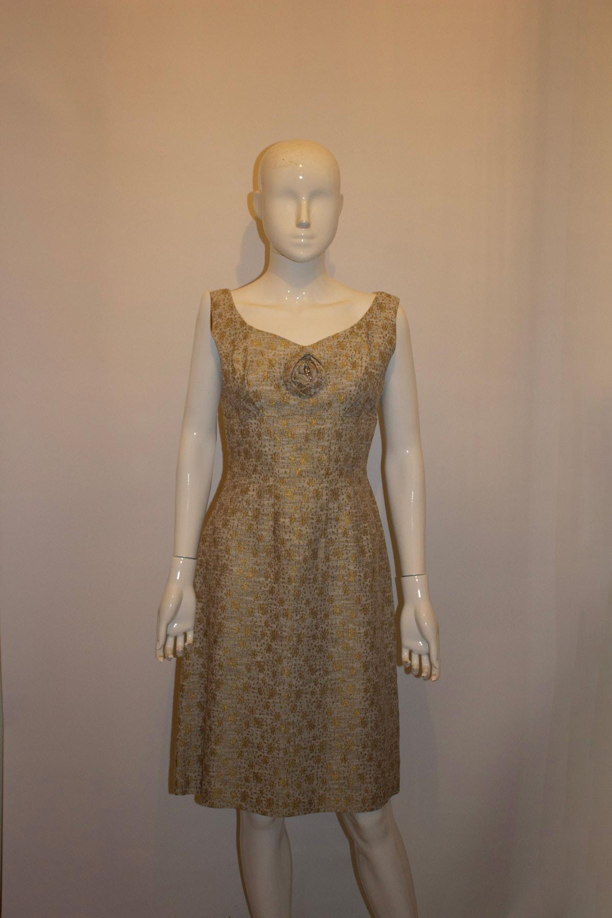 Brown Vintage Dress and Coat Outfit in Blue and Gold For Sale