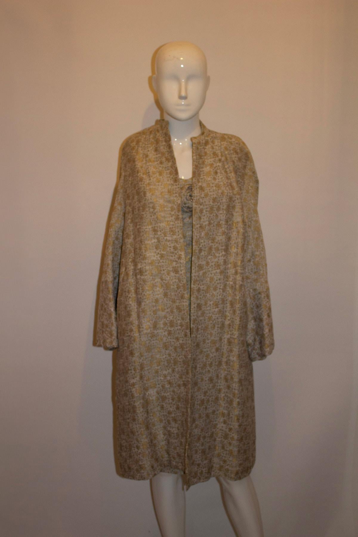 Vintage Dress and Coat Outfit in Blue and Gold For Sale 1