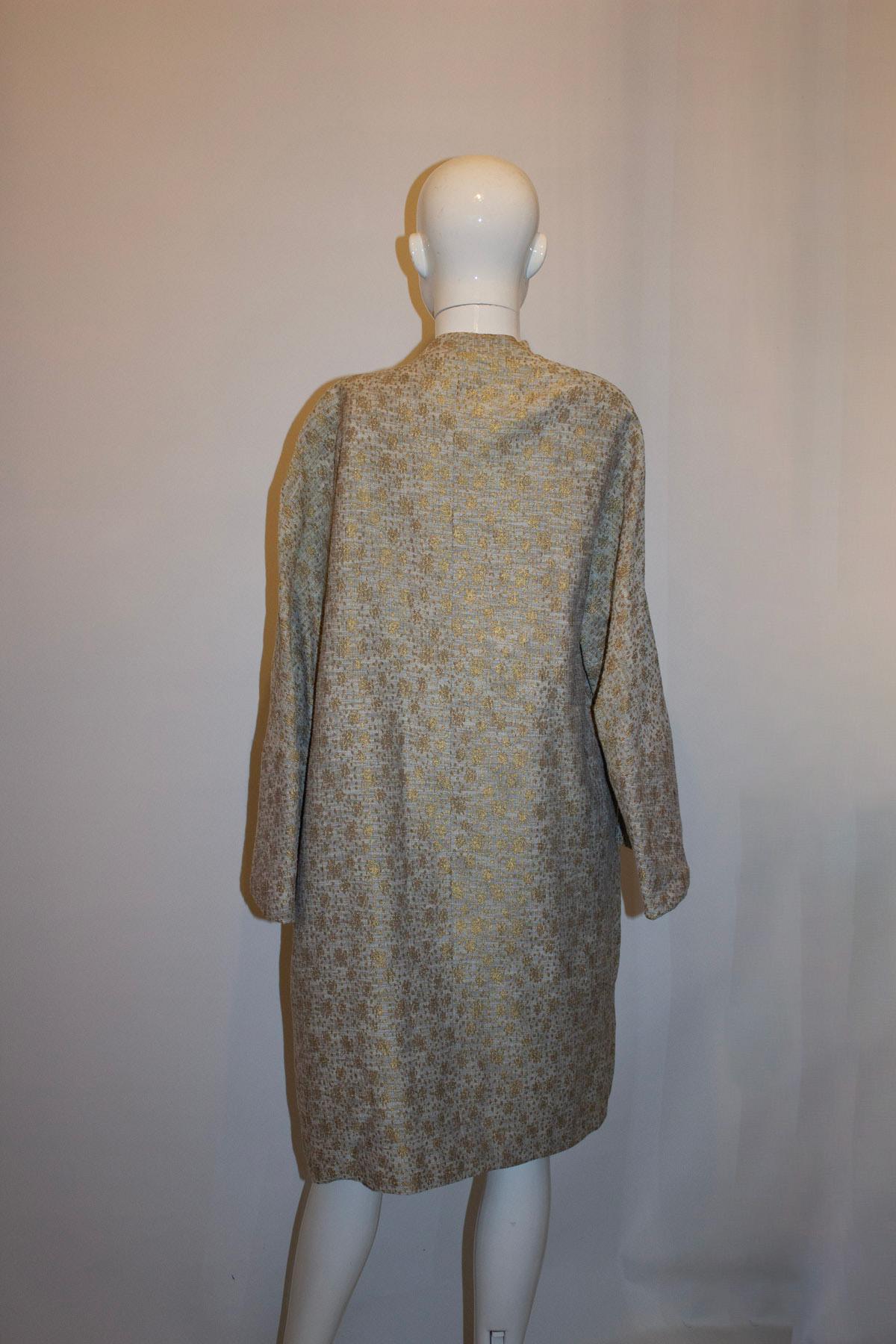 Vintage Dress and Coat Outfit in Blue and Gold For Sale 2