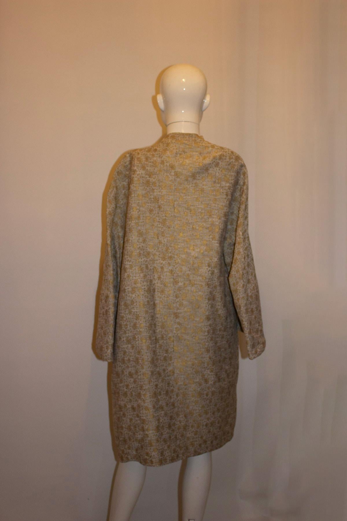 Vintage Dress and Coat Outfit in Blue and Gold For Sale 3