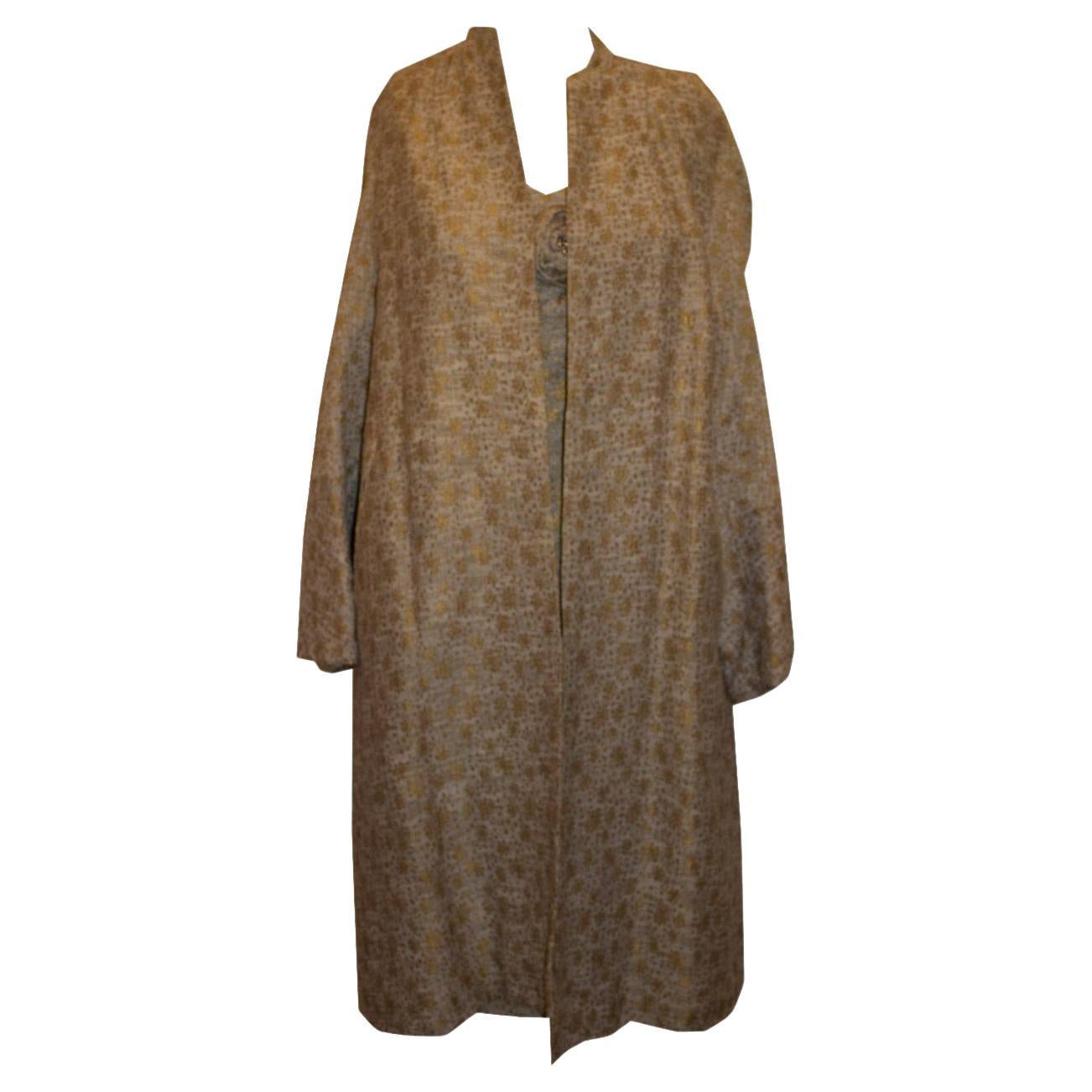 Vintage Dress and Coat Outfit in Blue and Gold For Sale