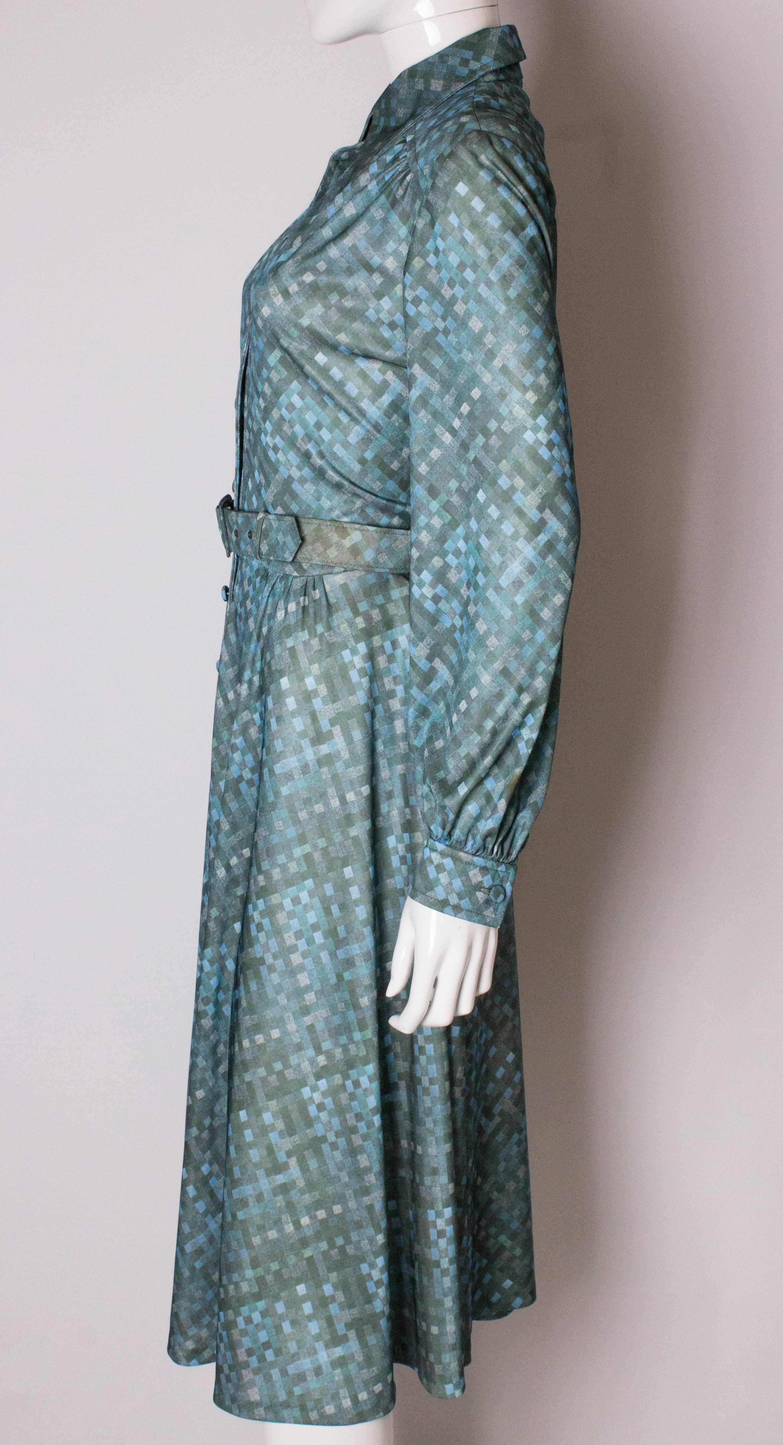 A vintage 1970s green printed day dress by Carnegie London  1