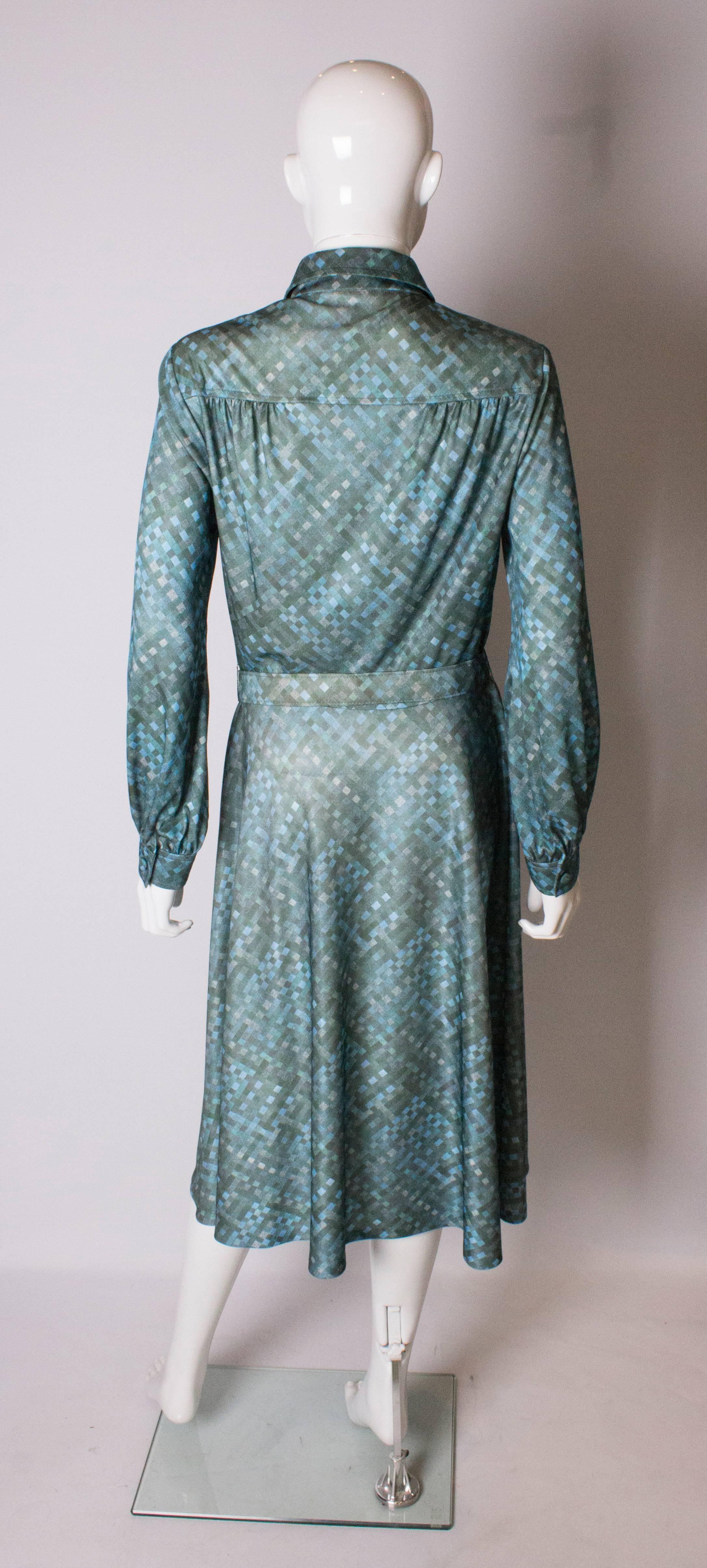 A vintage 1970s green printed day dress by Carnegie London  2