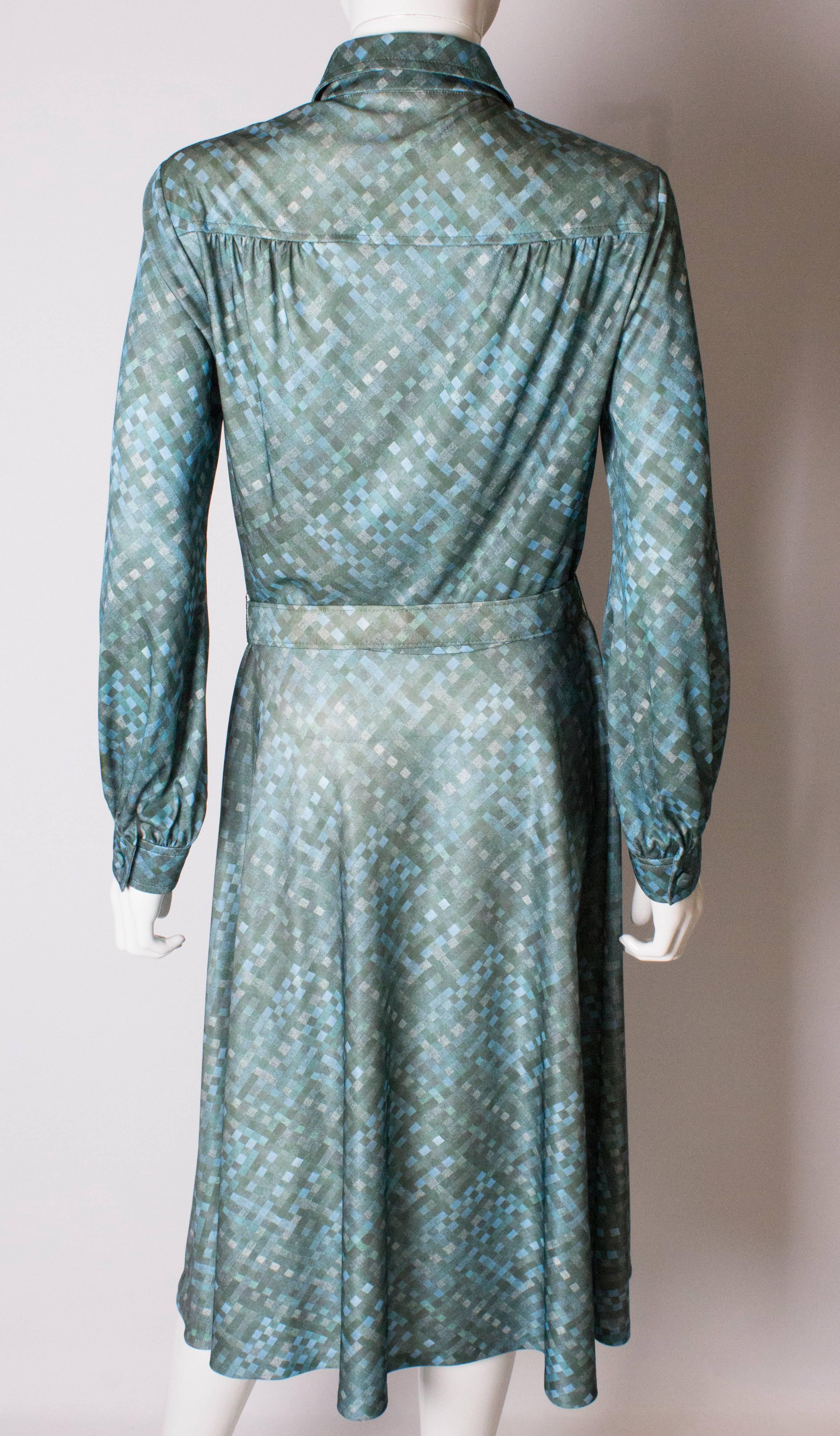 A vintage 1970s green printed day dress by Carnegie London  3