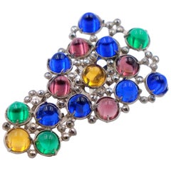 Vintage Dress Clip With Multicoloured Glass Cabochons  1940s