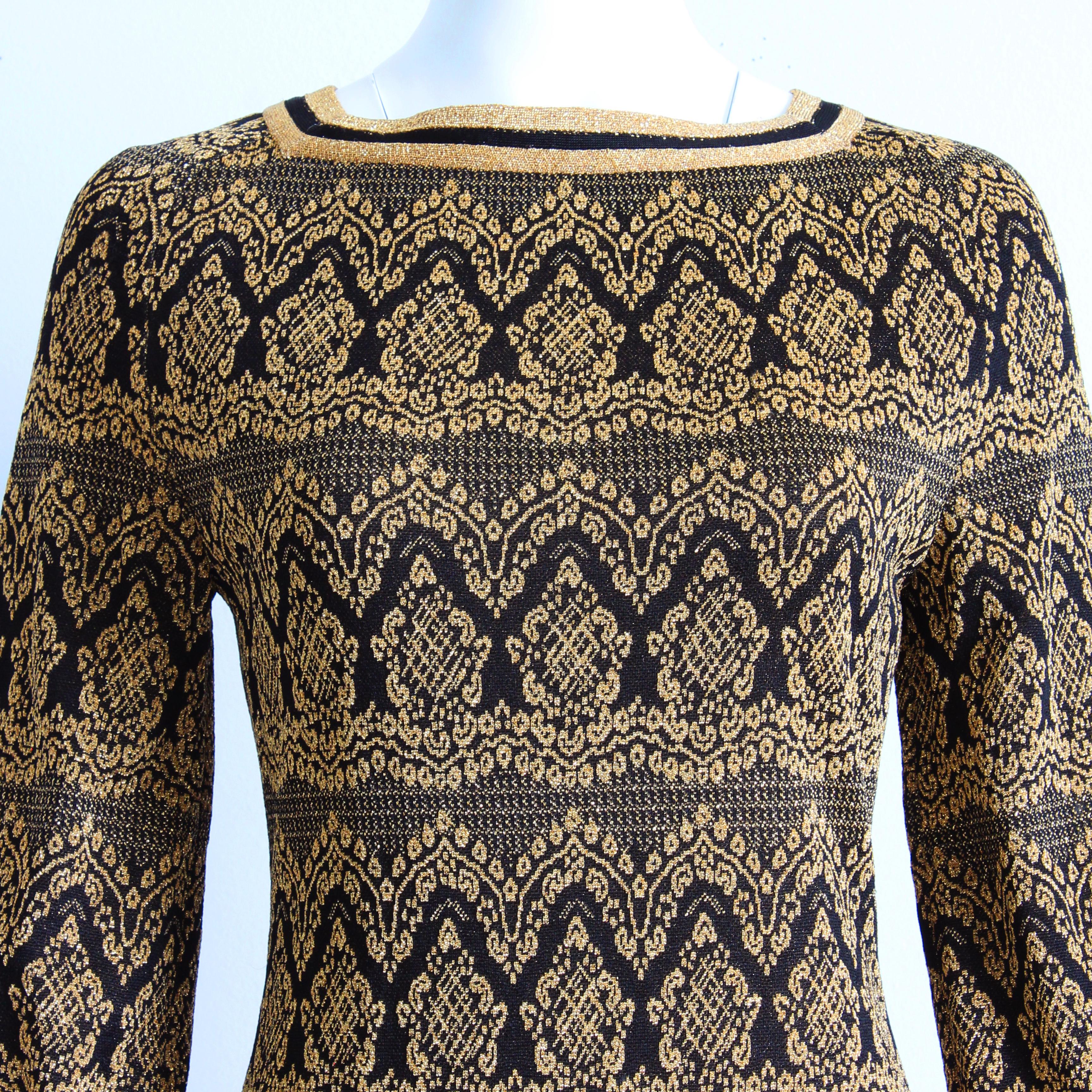 Bobette Imports France - Robe en maille vintage à manches longues en lurex tricot noir et or, taille 10 Bon état - En vente à Port Saint Lucie, FL
