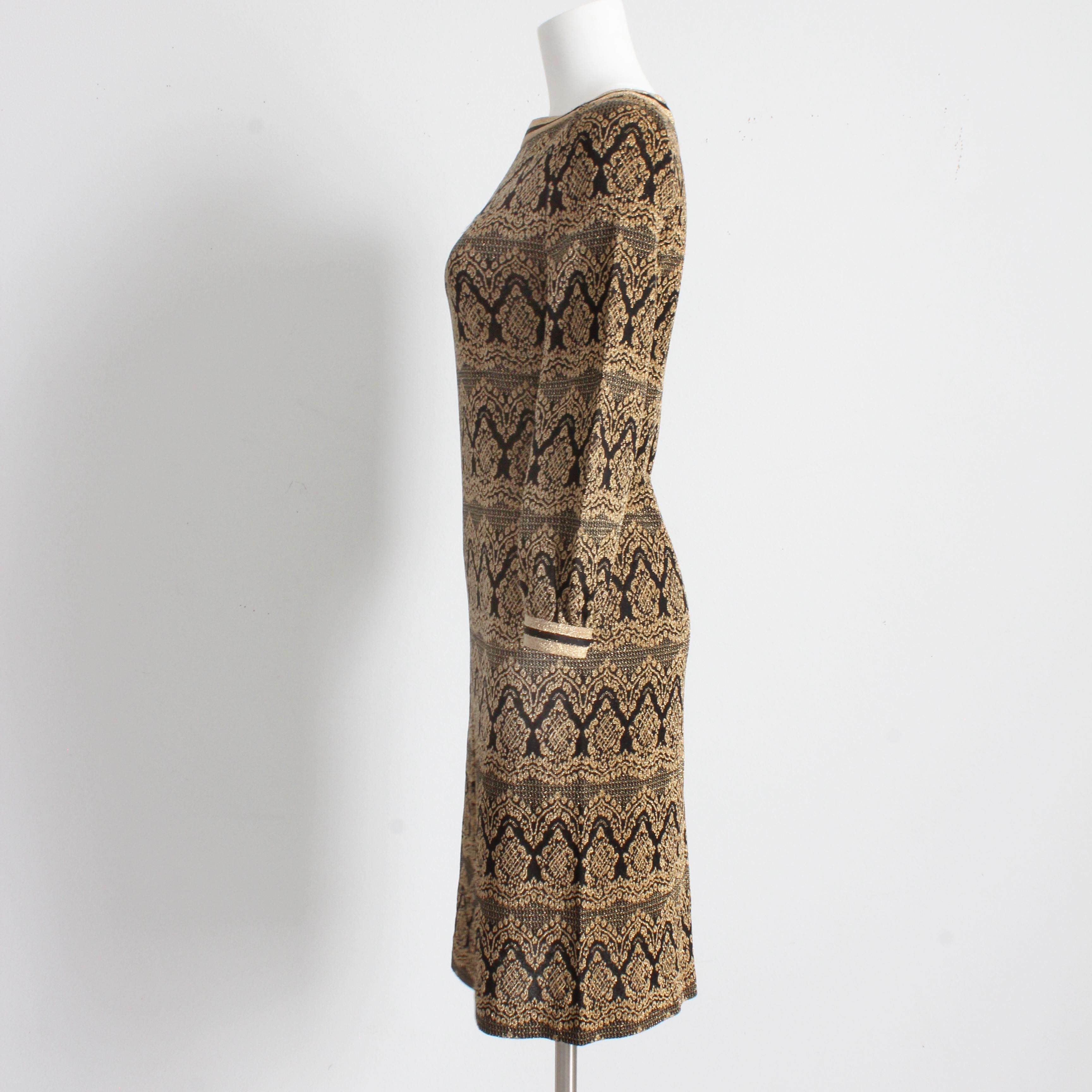 Bobette Imports France - Robe en maille vintage à manches longues en lurex tricot noir et or, taille 10 en vente 2