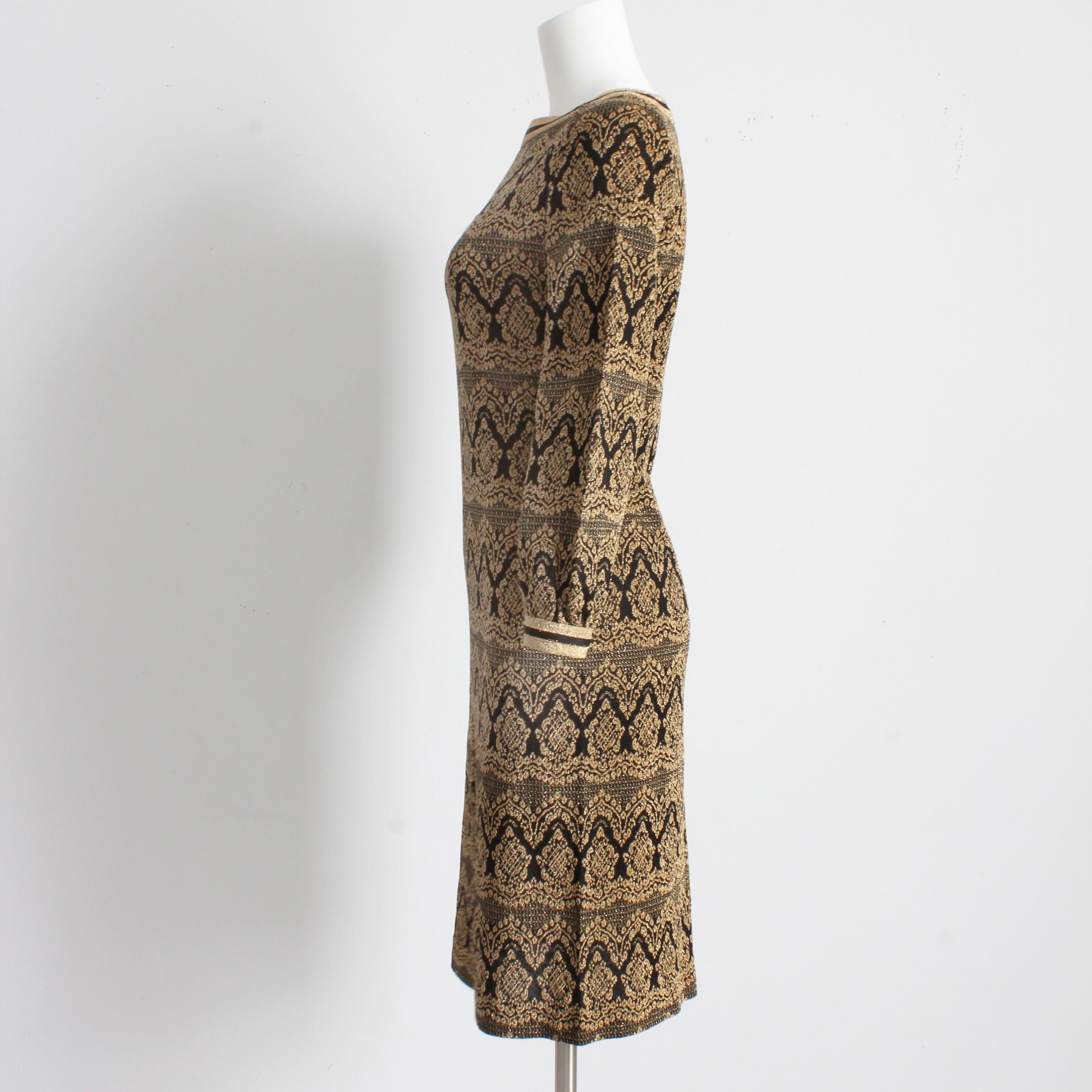 Vestido Vintage Punto Bobette Imports Francia Negro Oro Lurex Tricot Manga Larga 10 en venta 2
