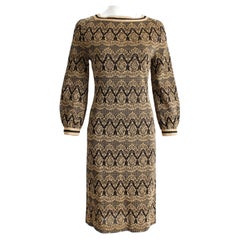 Bobette Imports France - Robe en maille vintage à manches longues en lurex tricot noir et or, taille 10