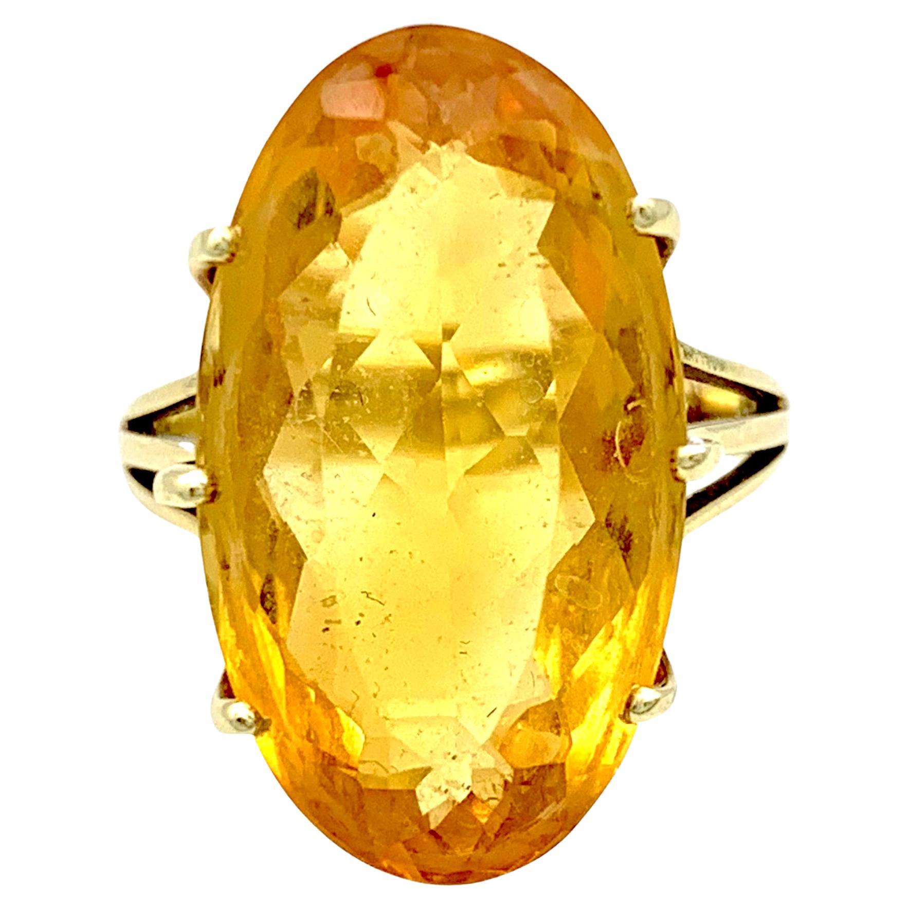 Vintage Kleid-Ring aus 14 Karat Gold mit gelbem Citrin im Ovalschliff im Angebot