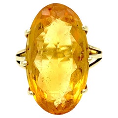 Bague habillée vintage en or 14 carats avec citrine jaune taille ovale