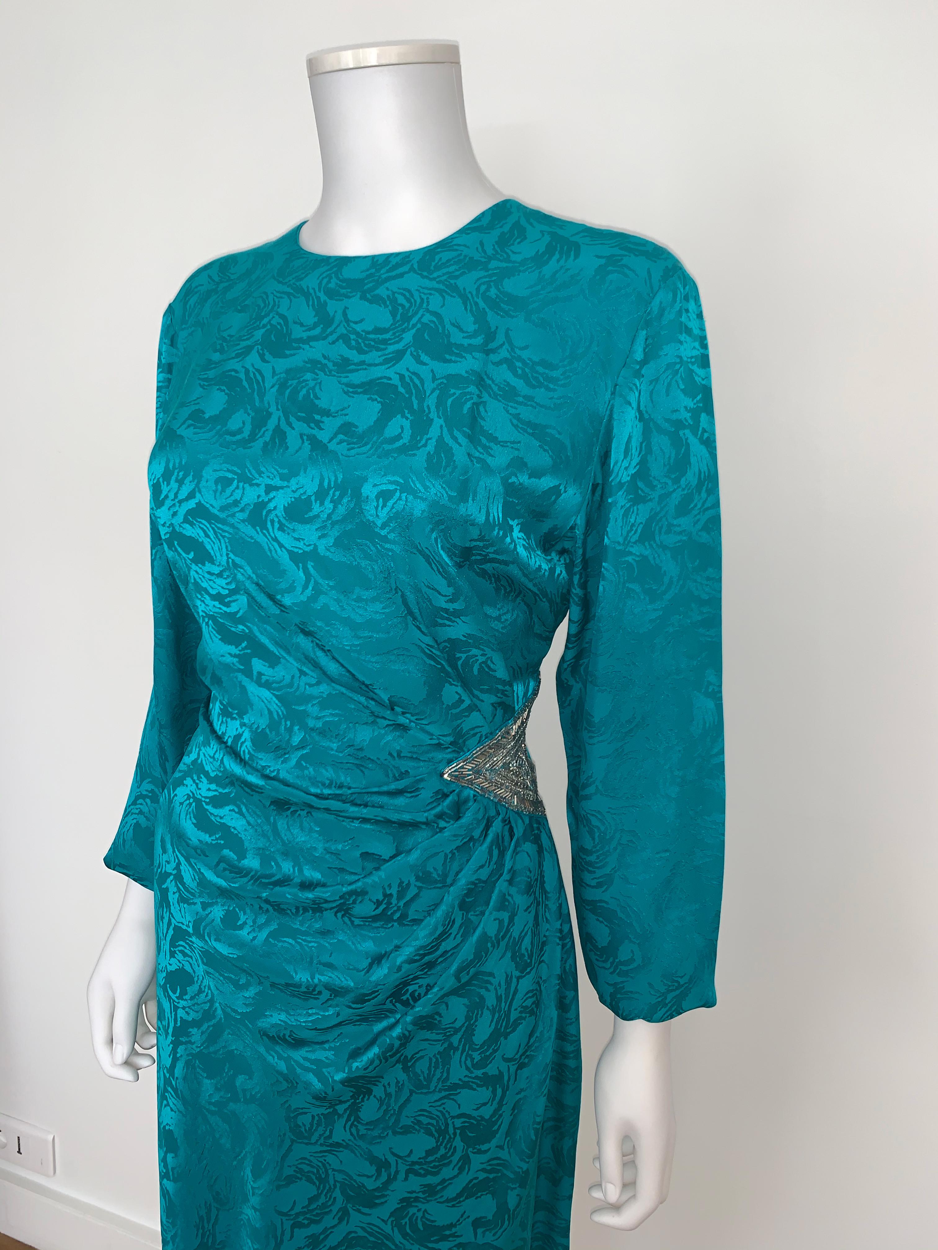Blue Vintage Dress Silk Turquoise  For Sale