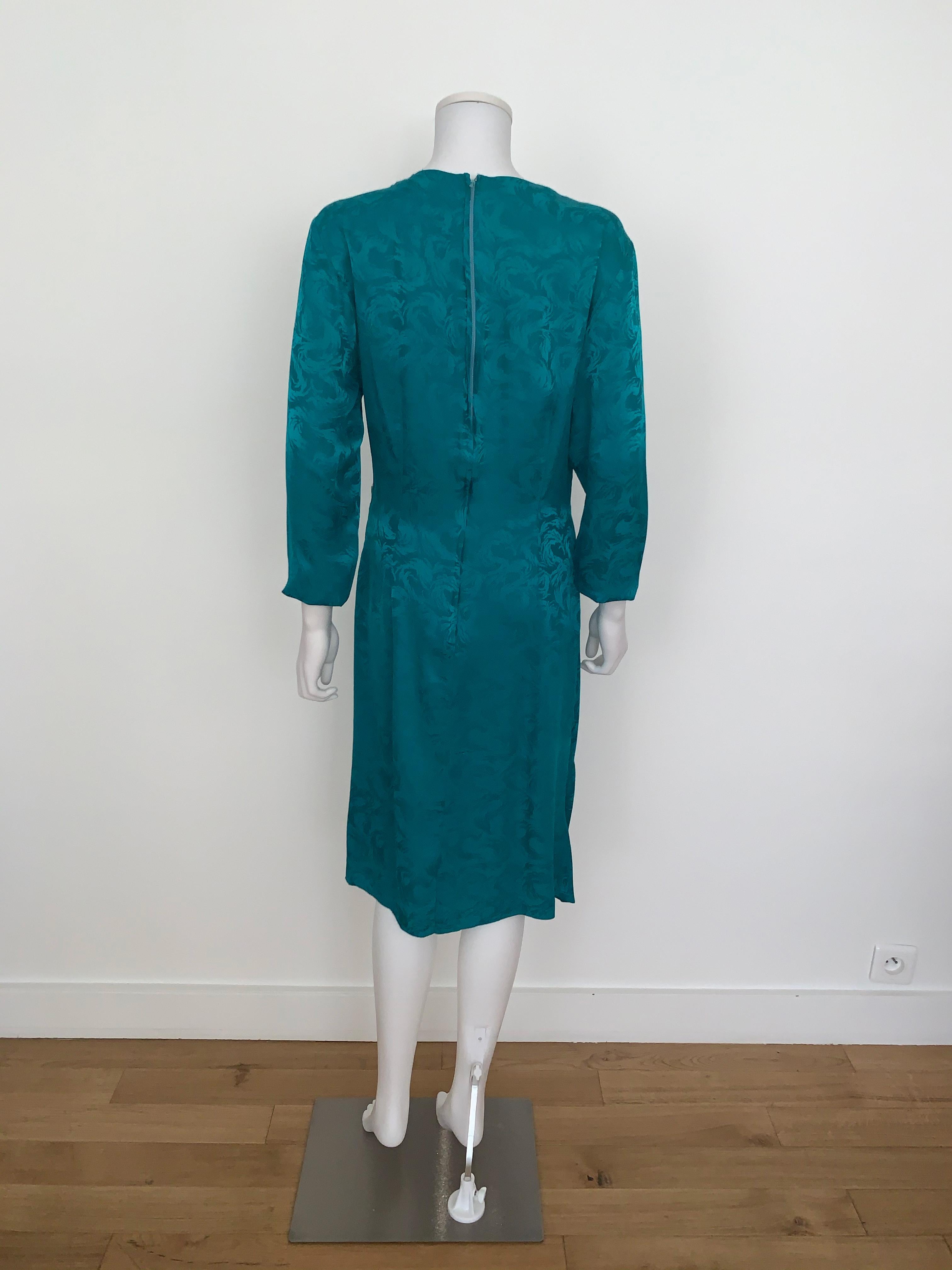 Vintage Dress Silk Turquoise  In Good Condition For Sale In Paris, FR