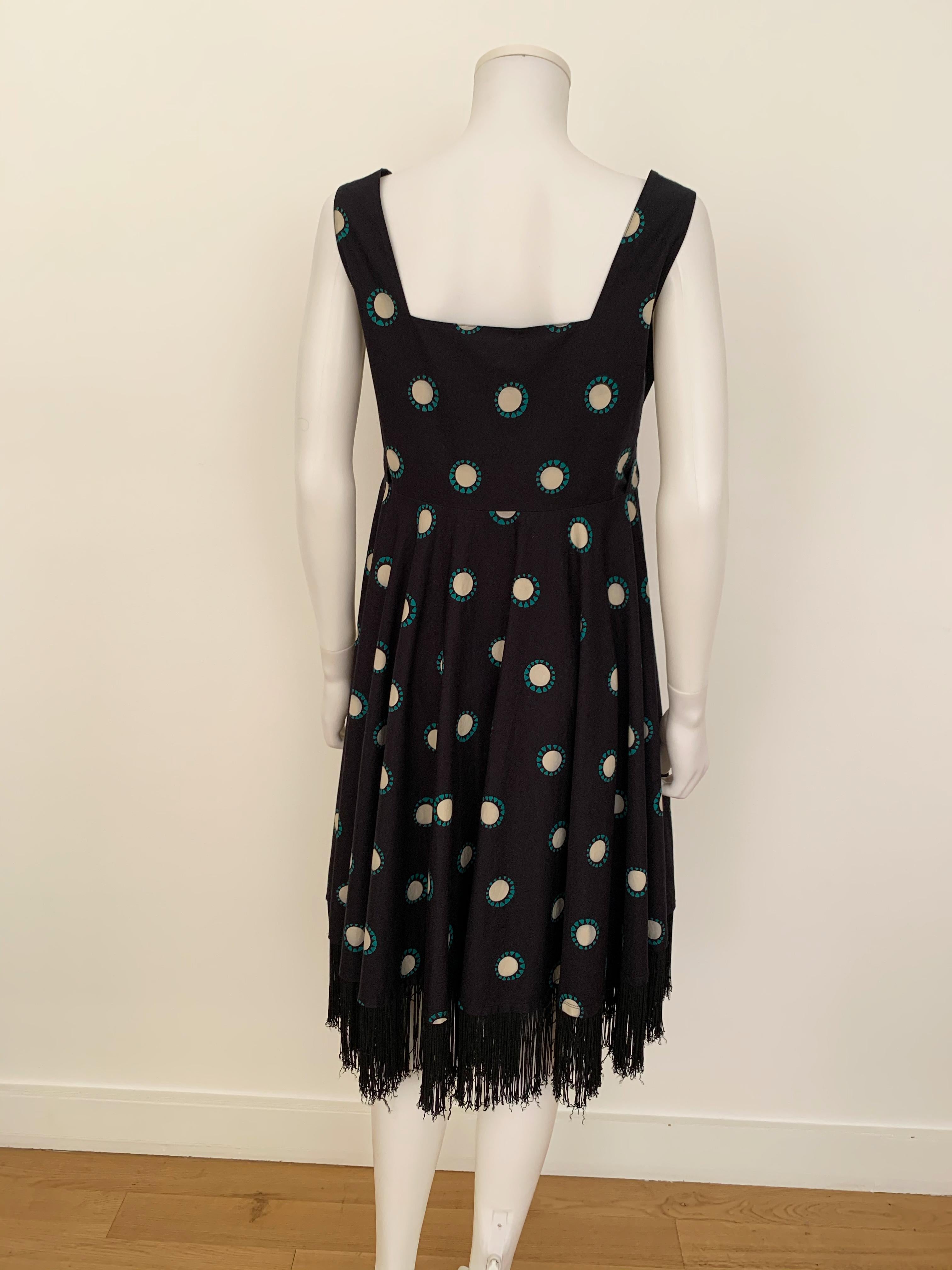 Vintage Dress Yves Saint Laurent / Cotton Print and Fringes For Sale 1